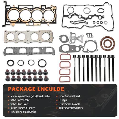 Image of Cylinder Head Gasket Set w /Bolts fit for 2011-2015 Hyundai Sonata Tucson Kia Optima Sorento Santa Fe Sport 2.4L G4KJ 2359CC L4 DOHC HS54741B CS26333-1 ES72465-1