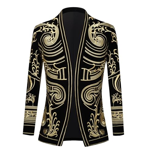 DAMANGUAN Men's Velvet Blazer, Gold Embroidered Suit Jacket, Black Tuxedo for Wedding Party Prom (US, Alpha, XX-Large, Regular, Regular, Yellow) - image 1