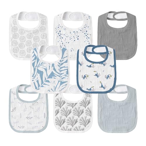 GLLQUEN BABY Muslin Drool Bibs for Boys Girls 8 Pack, Adjustable Baby Bibs for Drooling and Teething, Soft Cotton Baby Bandana Bib for Newborn Feeding...