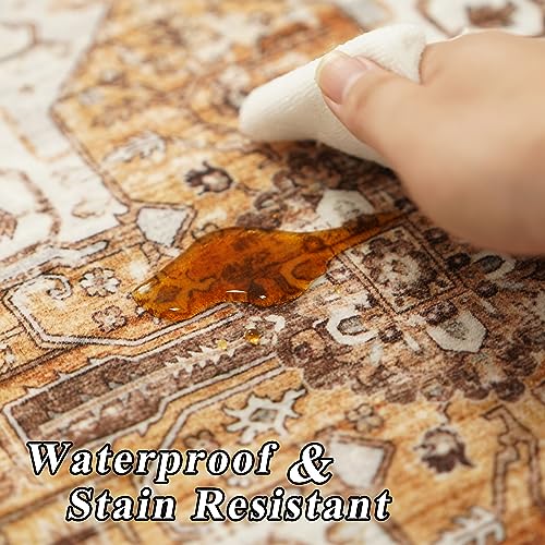 RUUGME Washable 5x7 Area Rugs - Large Rugs for Living Room Stain Resistant Carpet Vintage Tribal Rugs for Bedroom with Non Slip Backing Home Decor Floor Decoration Mat (5x7 Yellow)