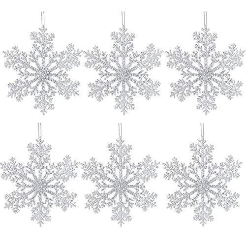 Snowflake Decorations - Set Of 6 Large Glittered Ornaments - Christmas Tree Decorations 8.25" D - Hanging Snowflakes - Winter Wonderland Party - Craft Accessories #TOP3