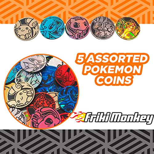 Pokemon Münzen 5 Pack, Verschiedene Größen von Münzen, Pokemon Silbermünzen, Pokemon Goldmünzen, offizielles Pokemon Kartenzubehör für Pokemon Kartenspiel