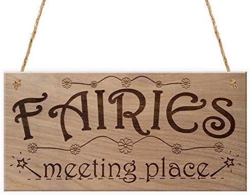 Red Ocean Fairies Meeting Place Sweet Cute Funny Plaque Wooden Hanging Sign Fairy Garden House Lover Gift