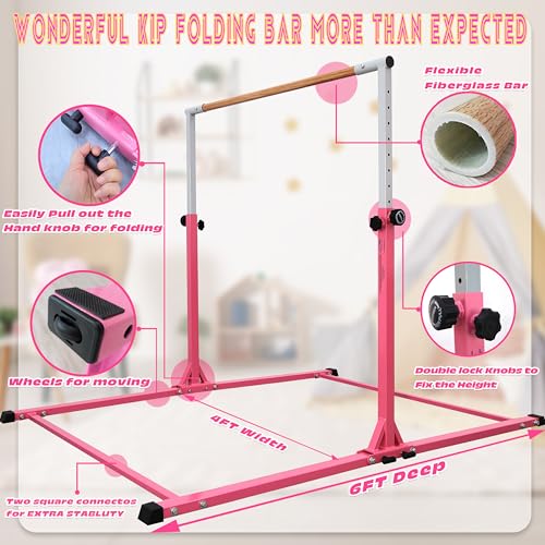 Image of Seliyoo Foldable Gymnastics Bar for Kids Teens Ages 3-18, 5FT /6FT Kip Training Bar -Sturdy Base for Home Training,Adjustable Height 35 inch to 59 inch for, 400 LBS Capacity,Anti-Slip Base & Easy Assembly