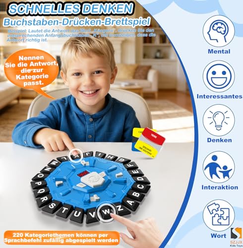 Wortspiel, Brettspiele für Kinder und Erwachsene mit 2 Modi, 24 Tasten Buchstaben Drücken Familienspiel Partyspiele mit Deutscher Aussprache,Puzzlespiel für Jungen und Mädchen ab 3 Jahren,2–8 Spieler