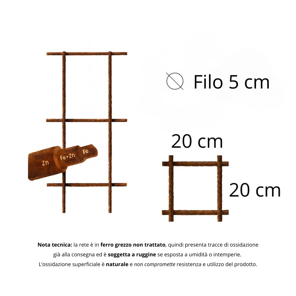 FORTUNATO Rete Elettrosaldata Edilizia Recinzioni Filo Ferro Grezzo Ø 5 mm Maglia Regolare 20 x 20 cm Foglio 1,5 x 1 m