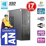 PC Fujitsu Esprimo E520 DT - Intel Core i7-4770 3.4 Ghz (Cache 8 Mo) - 8 Go DDR3 - Disque Dur SSD 480 Go - Graveur DVD - Clé WIFI USB - Windows 7 Pro - Garantie 1 an