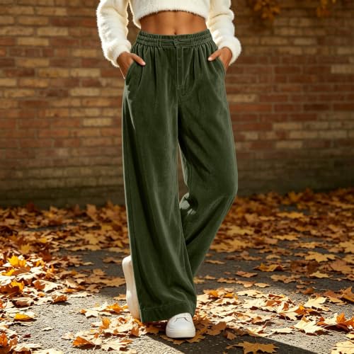 Velvet Pants Women Wide Leg Pleated Pull On Trousers with Pockets Casual - image 7