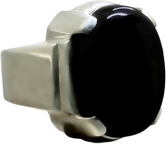 Natural Yemeni Black Agate Sterling Silver 925 Handmade Aqeeq Mens Plain Prongs Ring