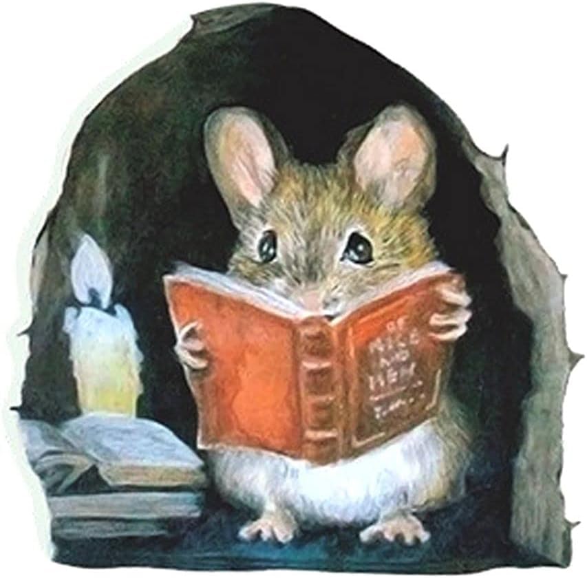 3Pcs 3D Mouse Hole Wall Stickers,Mouse Reading Book in Wall Decals Water Proof Funny Wall Sticker for Bedroom Nursery Wall Decor Walls Stickers and Murals