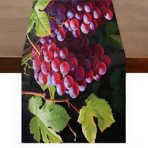 Piolysio Fruits Grapes Table Runner 90 Inches Long Kitchen Dining Table Decor for Indoor Outdoor Party Home Table Cover
