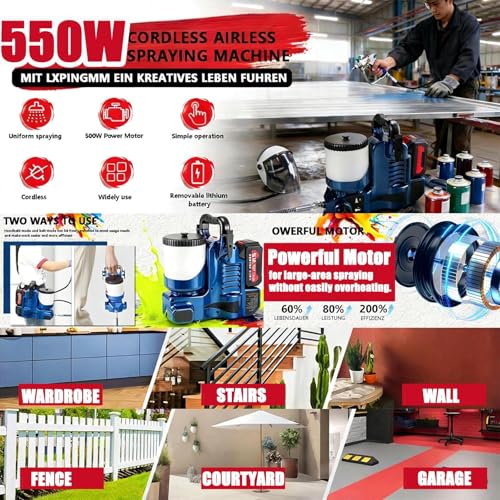 Wysokociśnieniowy Airless agregat malarski, 550 W, do farb lateksowych na bazie wody, odpowiedni do malowania elementów metalowych wewnątrz i na zewnątrz