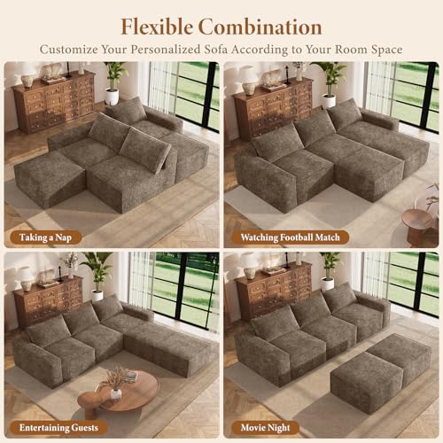 Image of Vesgantti 114 inch Boneless Modular Sectional Sofa, Modern U Shaped 5 Seater Couch with 2 Ottoman & Deep Seat, Convertible Chenille Cloud Couches for Living Room, No Assembly Required, Dark Brown
