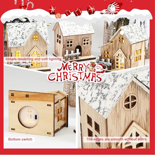 Mini-décorations de maison de Noël LED en bois pour centre de table - 4