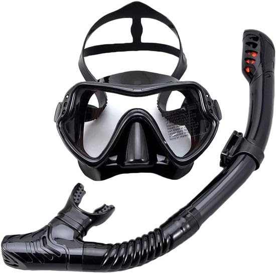 Set de esnórquel negro con máscara de buceo antivaho y tubo seco para adultos y niños
