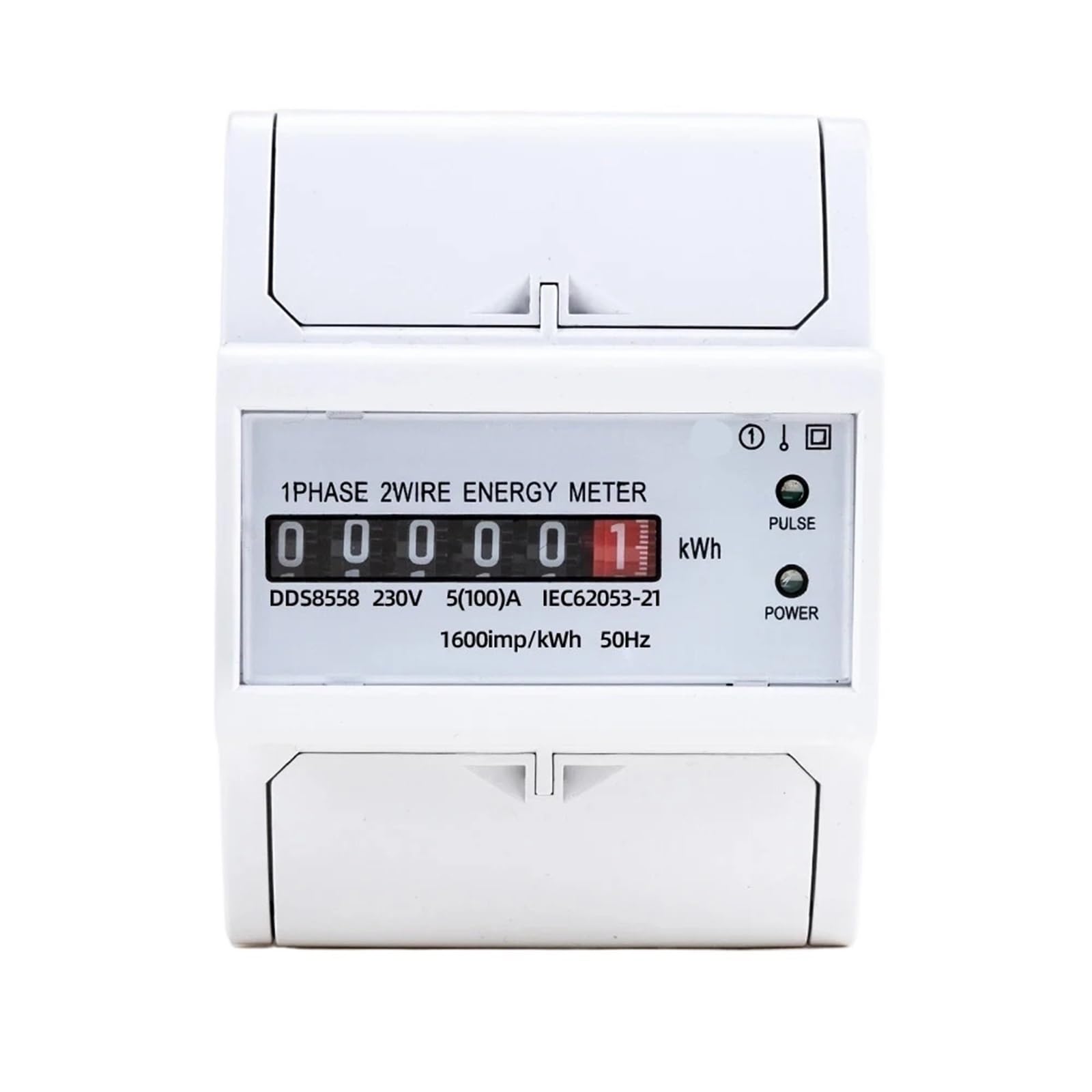 Din Rail Mount Single Phase Two Wire Power Consumption Watt Energy Meter kWh Wattmeter Counter 5(100) A 230V AC 50Hz