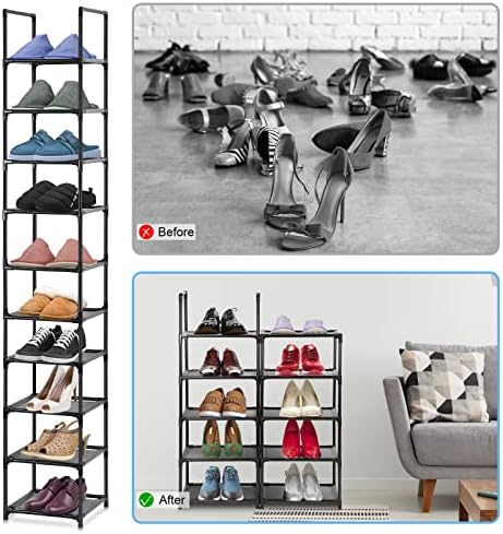Yitriden 10 Tier Shoe Rack, Multi-functional Shoe Shelf Storage, Metal Storage Organiser Stand, Home Shoe Tower Shelf for Narrow Space, Entryway, Bedroom, Cloakroom, Grocery Room