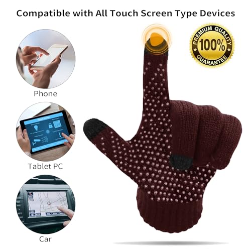 Mens Winter Knit Beanie Hat Long Scarf Nonslip Touchscreen Gloves Set with Fleece Lined for Men and Women3