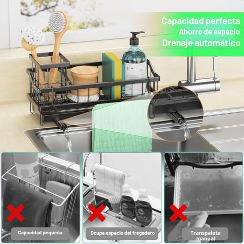 Miniatura 2 de Jyfkinn Organizador De Fregadero Para La Cocina, Soporte Para Esponja Escurridor Estropajos Fregadero Con Bandeja De Drenaje Autodrenante Soporte Estropajo Fregadero De Cocina