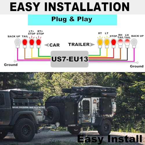 CXTM US to EU Trailer Light Converter,US Vehicle with 7-Way Blade Connector to European Trailer with 13-Way Round Plug US 7 Way to EU 13 Way Trailer Light Adapter by CXTM - Image 5