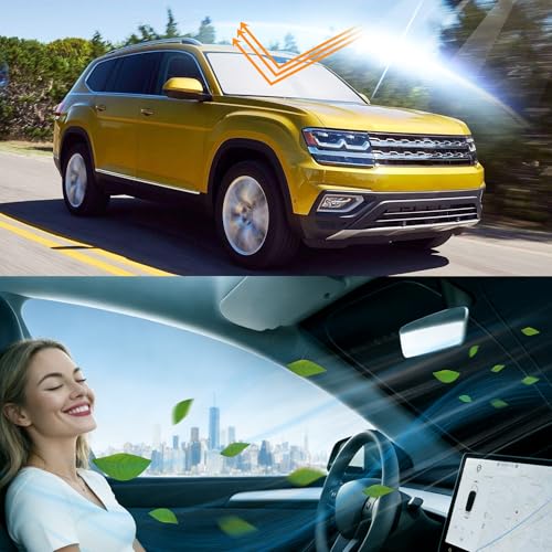 Image of Windshield Sun Shade for 2018-2026 Volkswagen Atlas VW Atlas Cross Sport | Foldable, Full covered for windshield, Block UV Rays, Heat Reduction, Easy to install, Keeps Car Cooler