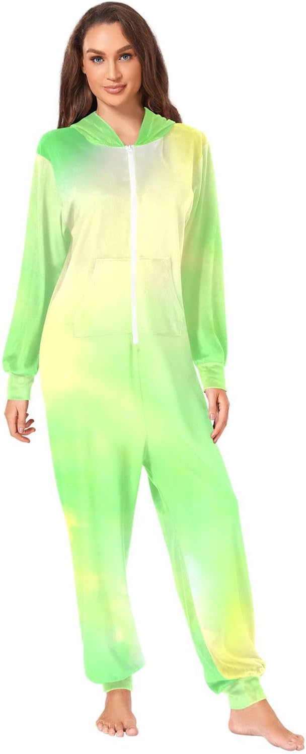 GAIREG Watercolor Pastel Green Adult Womens Onesie Pajamas, Soft Men's Women's Sleepwear