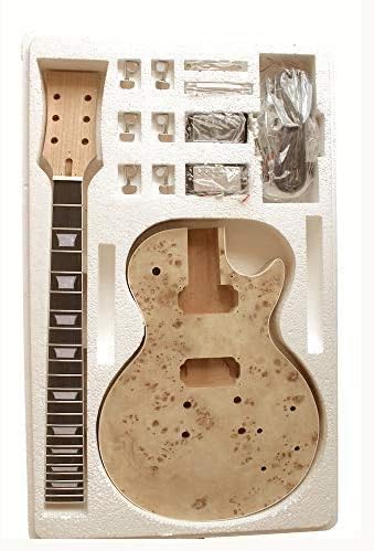 Coban Guitars DIY Electric Guitar Kits, LP-PAB style Solid Mahogany body No Soldering Required 7WMLPPBAS Pop Ash Burl Chrome/Black