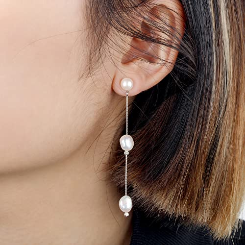 Pearlsays Natural Baroque Pearl Threader Earrings For Women 925 Sterling Silver Eardrop Jewelry For Women Handmade Gifts Aaaa Quality Handpicked Real Cultured Freshwater Pearls Drop Dangly Stud Earrings #TOP2