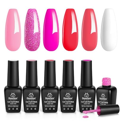 Beetles Gel Nail Polish Set - 6 Colors Pink Rose Red Spring Summer Nail Gel Kit Sweetheart Candies Collection Pink Glitter Gifts for Women Girlfriend Soak Off Nail Lamp Manicure Kit