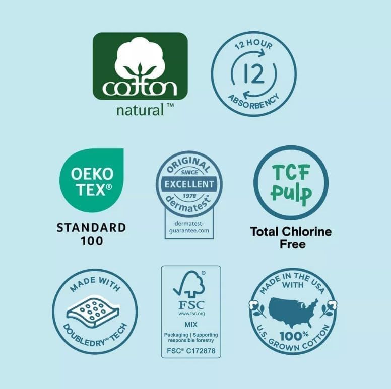 Kudos Chlorine Free Premium Diapers - 100% Cotton-Lined - Size 6, 40 Count