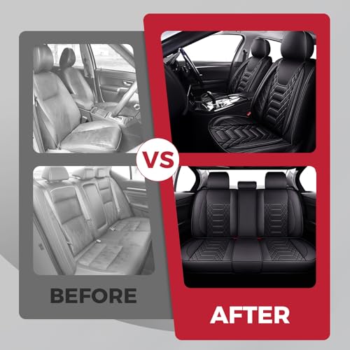 Image of FREESOO Universal Car Seat Covers Full Set Faux Leather Black