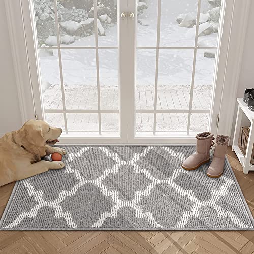 Tiikiy Felpudo, Felpudo con Reverso De Caucho Natural - Alfombrilla Atrapa-Suciedad Antideslizante, Absorbente De Agua, Apto para Lavadora 50 x 80 Cm En Triángulo, Gris (Forma de Flor) Cover