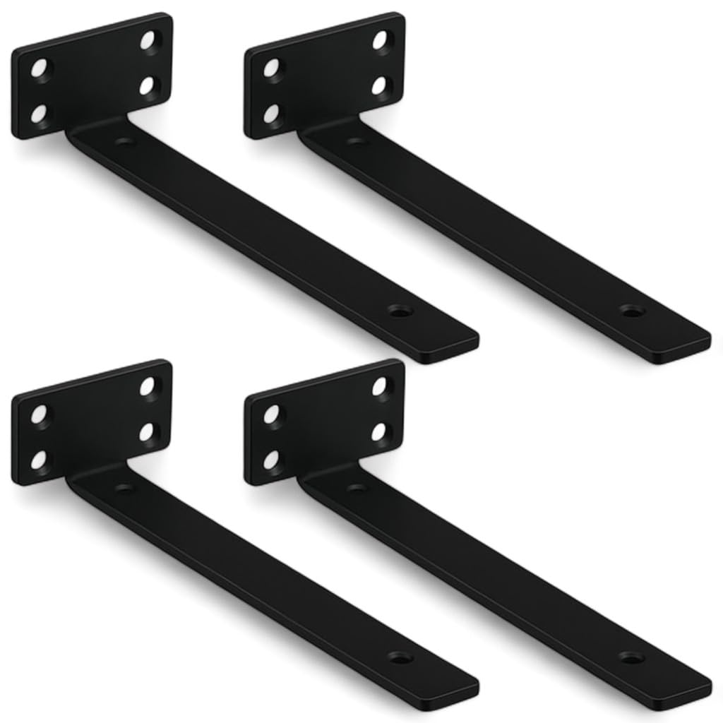 Homestead Decor Wall Bracket for Shelves and Home Decor, Metal L Angle with Matching Screws - Black Pack of 4 (6'' x 3'x 1.8' Inches)-image-42