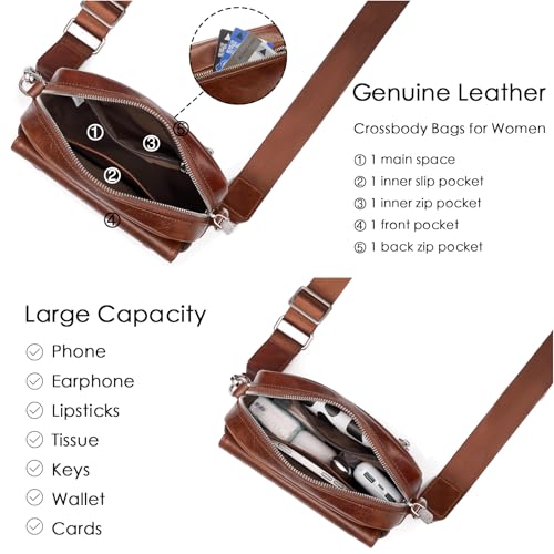 Genuine Leather Crossbody Bags for Women, Small Crossbody Purse with Multi Zipper Pockets, Women's Crossbody Handbags4