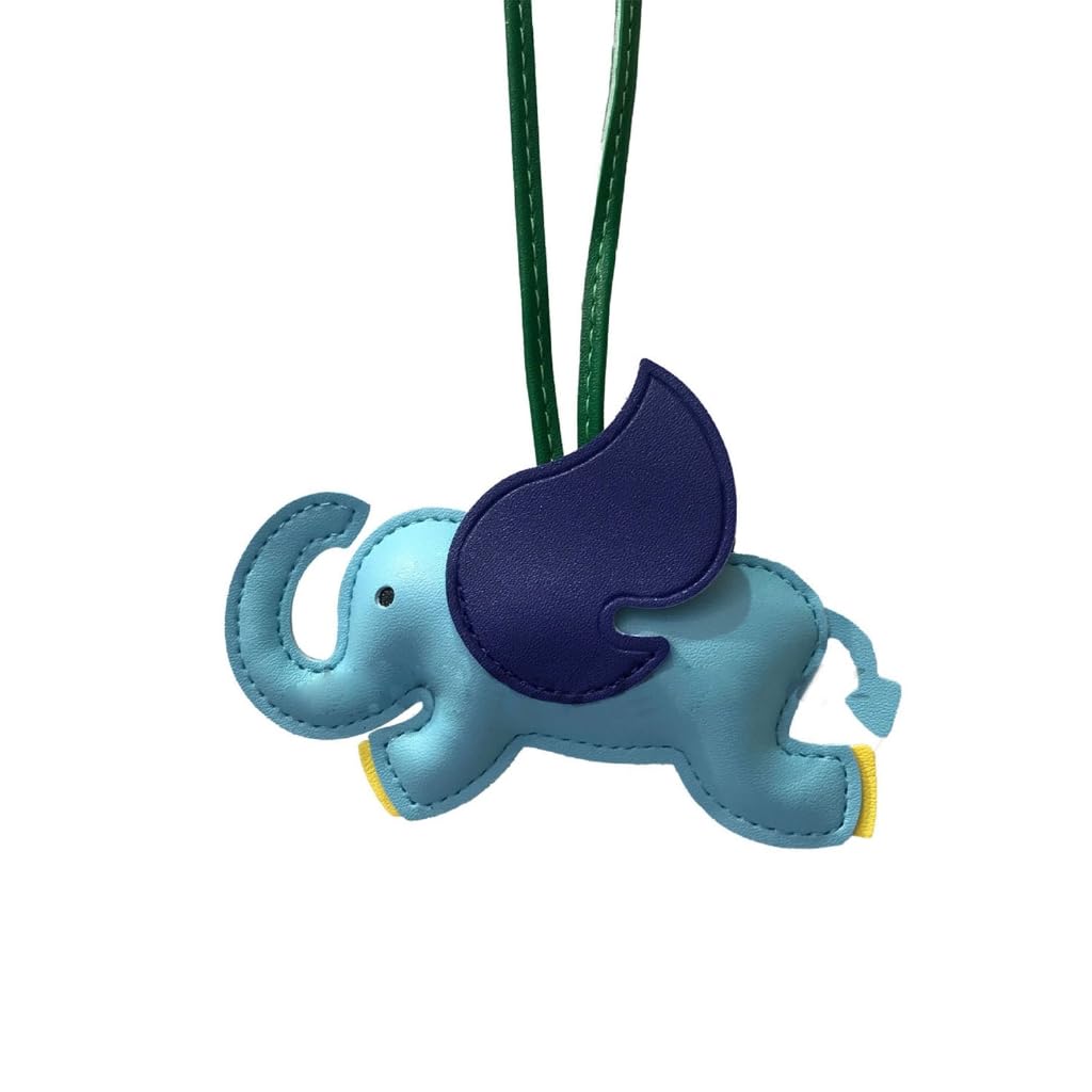 Bottone Unisex Sky Blue Cute Elephant Bag Pendant Keychain Chic Pu Leather Keychains Phone Straps Chain Stylish Keyring For Fashion Enthusiasts