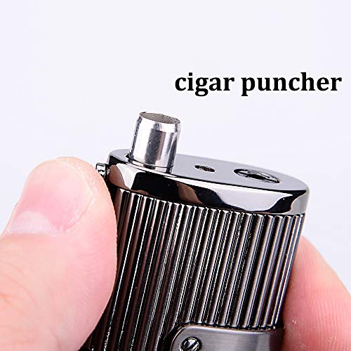 Cigar Cutter and Lighter Set, Cigar Punch Lighter Triple Jet Flame Butane Cigarette Torch Lighter (Silver) - Thumbnail 4