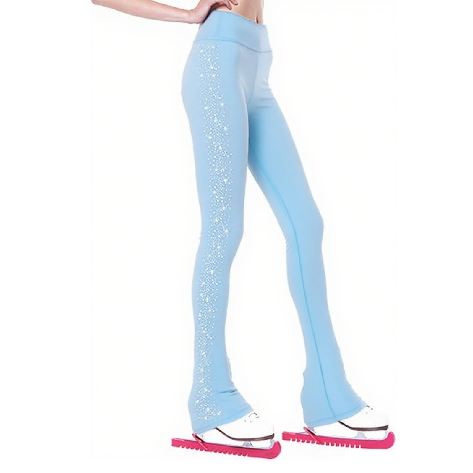LIUHUO Pantalon de Patinage Artistique pour Filles Qualité Cristal Chaud Entraînement Polaire Stretch Leggings de Patinage