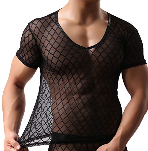 Men's Short Sleeve Sexy Mesh T-Shirt Top See Through Stretchy Undershirt