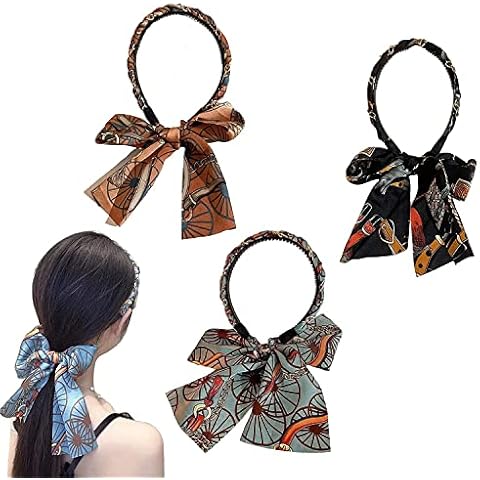 Retro Long Ribbon Headband,2/3PCS Scarf Ribbon Headband (Black+Blue+Orange) Cover