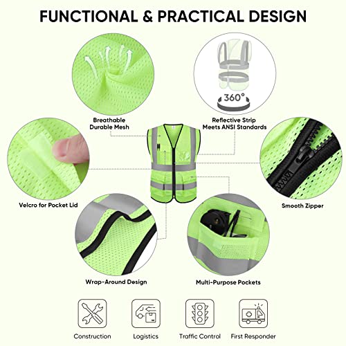 Image of TICONN High Visibility Reflective Safety Vest for Men & Women, ANSI Class 2
