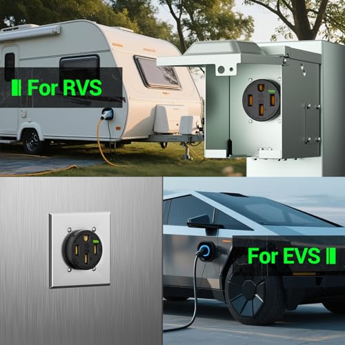 Image of 50 Amp EV Charging Receptacle /Nema 14-50 EV Outlet with Wall Plate: Heavy Duty Straight Blade Device,2.42 inch Diameter, U-Shaped Brass Clamp -Industrial Grade, 3-Pole 4-Wire Grounding,125 /250V,ETL Listed