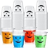 Widecook 100 Pack 3 oz Halloween Plastic Shot Glasses Disposable Pumpkin Party Shot Cups Bulk Clear Mini Tasting Cups for Halloween Whiskey Party Favors Drinking Supplies