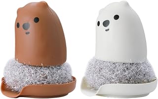 BIGTHREE 2-Pack Cute Bear Sponge Scrubbers - Soft Nano Cleaning Pads for Dishes, Kitchen & Household Use - Fun Gift for Housewarming & New Home