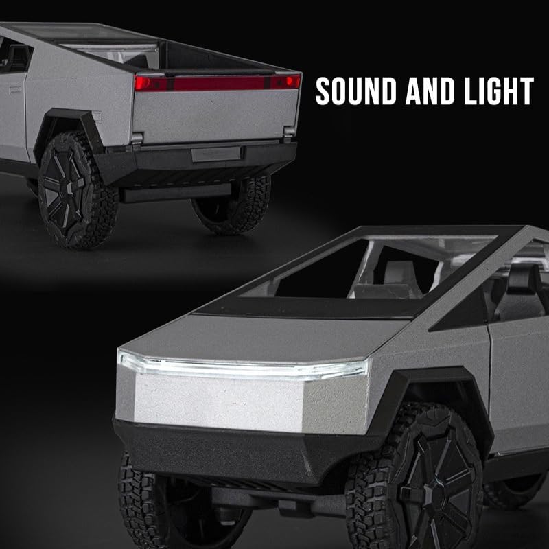 Image of 1:24 Scale Tesla Cybertruck Model Car with Box, Zinc Alloy Pull Back Toy car with Sound and Light for Kids Boy Girl Gift [Colors as Per Stock]