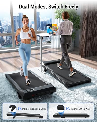 Image of DeerRun Under Desk Walking Pad Treadmill for Home & Office, 6% Manual Incline, 0.6-3.8 MPH Walking Speed, 300 lb Capacity, App & Remote Control
