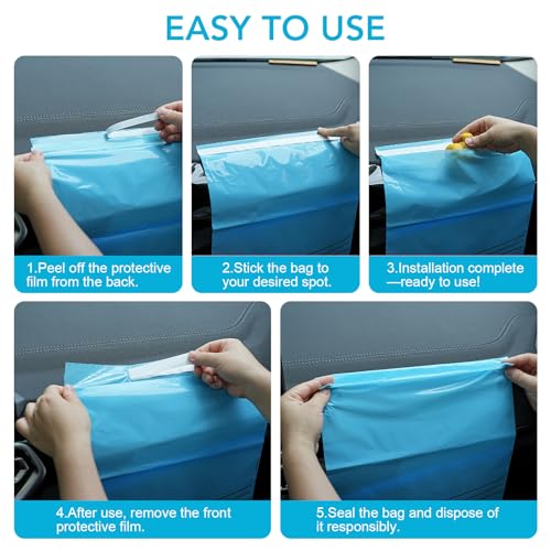 Image of 40 Pcs Disposable Car Trash Bag - Large Capacity - Car Garbage Bag Hanging from Headrest - Easy to Stick-On, Leakproof, Smellproof Car Trash Can - Ideal for Travel, Camping, and Home Use (Blue)