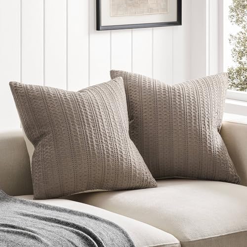 ZeeMart Waffle Throw Pillow Covers Set of 2, 24x24 Inch Cocoa Brown