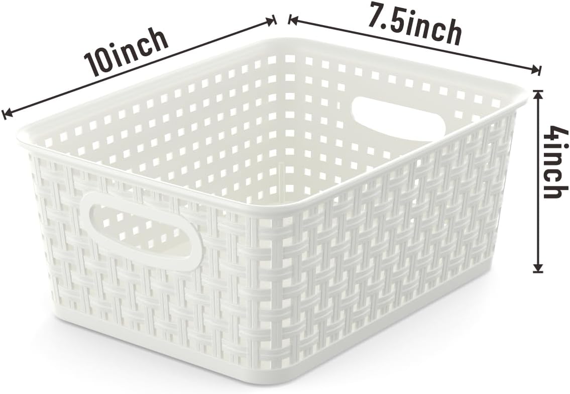 9-Packs Plastic Storage Woven Storage Baskets, Plastic Baskets with Handles, Baskets for Home and Office Organizing, White.