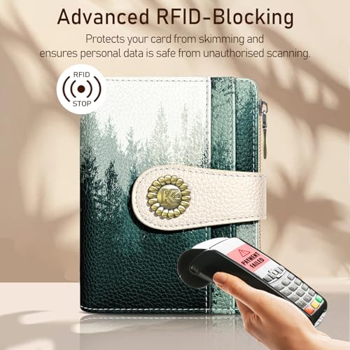 Image of Kelvoris Forest Tree Small Rfid Women Wallet Bifold Zipper Coin Pocket | PU Leather Compact Cash Credit Card Holder Travel Purse for Female Ladies Teen Girls 1 ID Window 10 Card Slots