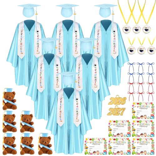Cozypower 60 Pcs Preschool Graduation Cap and Gown Kids, Large, Light Blue